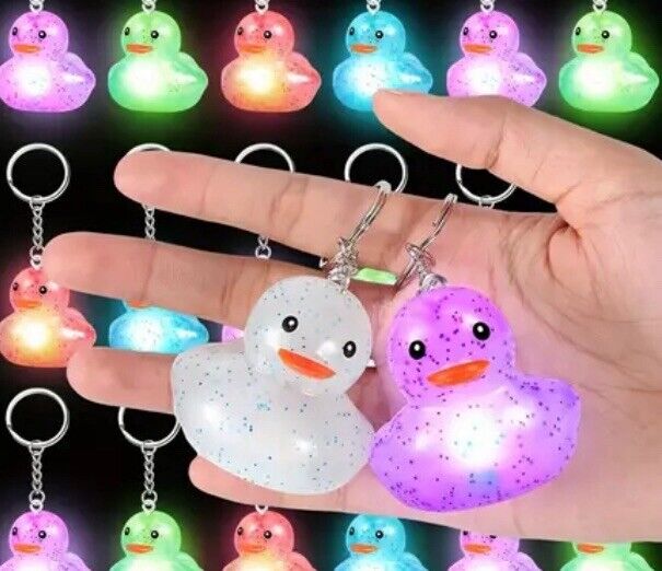 Durable LED 2” Light Up Rubber Duck Keychain, Batteries Included, Keys, Backpack
