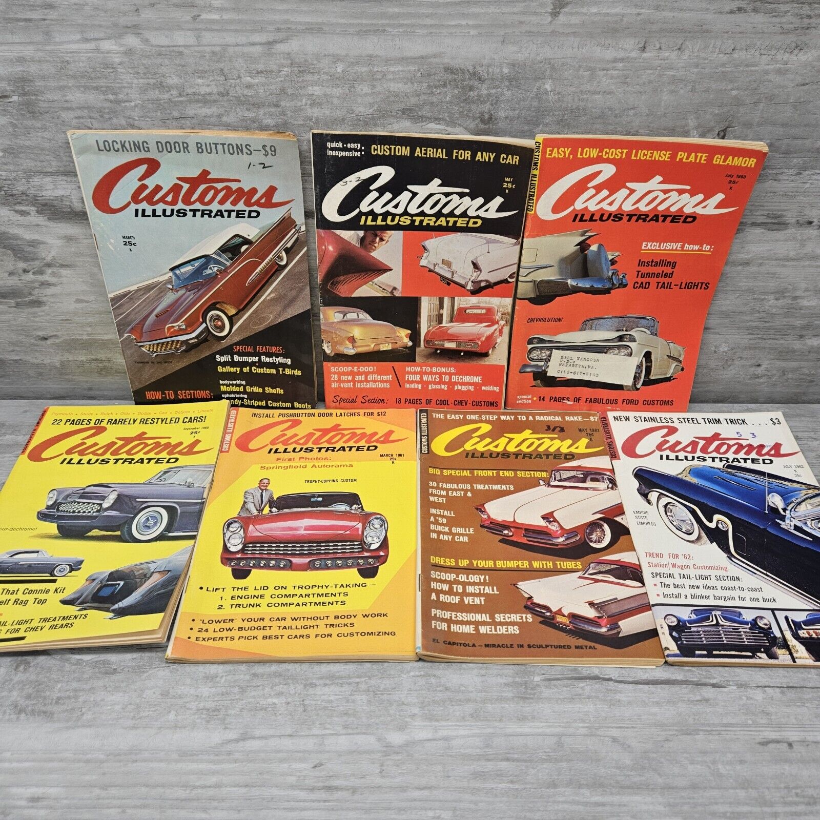 Customs Illustrated Car Magazine Lot (7) Vtg 1960 1961 Hot Rod Rat Chevy Ford