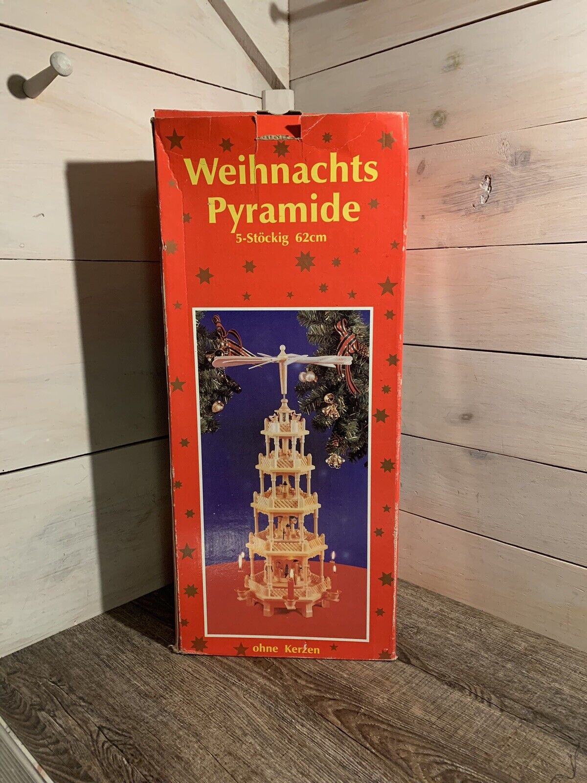 VTG 5-Tier Wooden Christmas Nativity Carousel Weihnachts Pyramids Boxed Complete