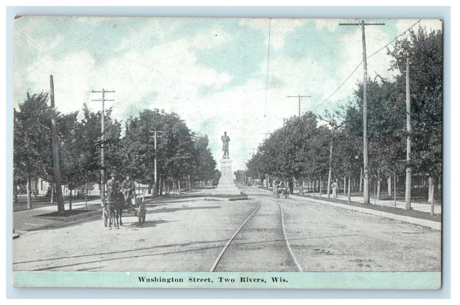 c1910's View Of Washington Street Two Rivers Wisconsin WI Antique Postcard