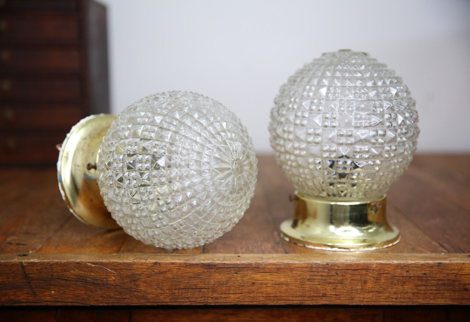 Vintage 1960's MCM Hollywood Regency Pineapple Glass Disco Ball Swag Lamp Lights