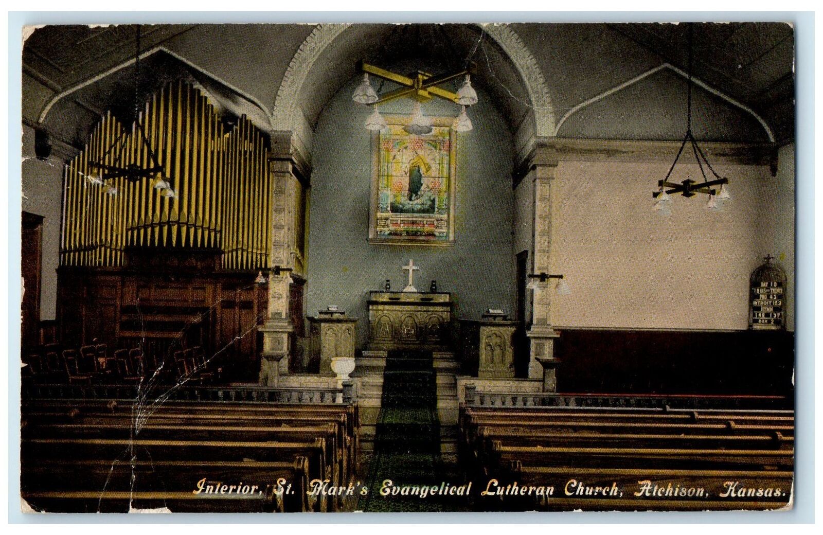 1912 St. Mark\'s Evangelist Lutheran Church Interior Atchison Kansas KS Postcard