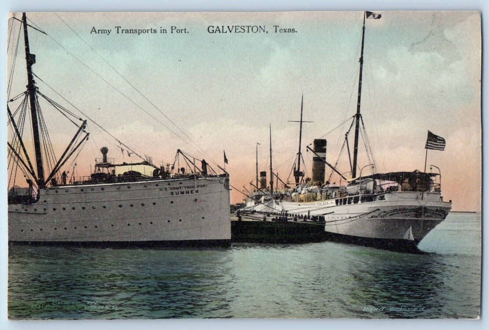 Galveston Texas TX Postcard Army Transports In Port Sumner Steamer Ship c1910's