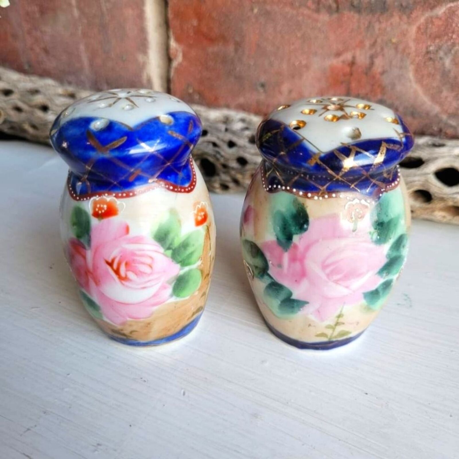 Antique Nippon Handpainted Floral Salt and Pepper Shakers