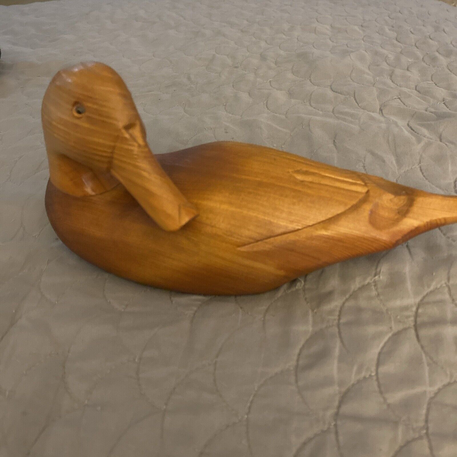 Vintage Unbranded Wood Carved Duck Decoy with Glass Eyes