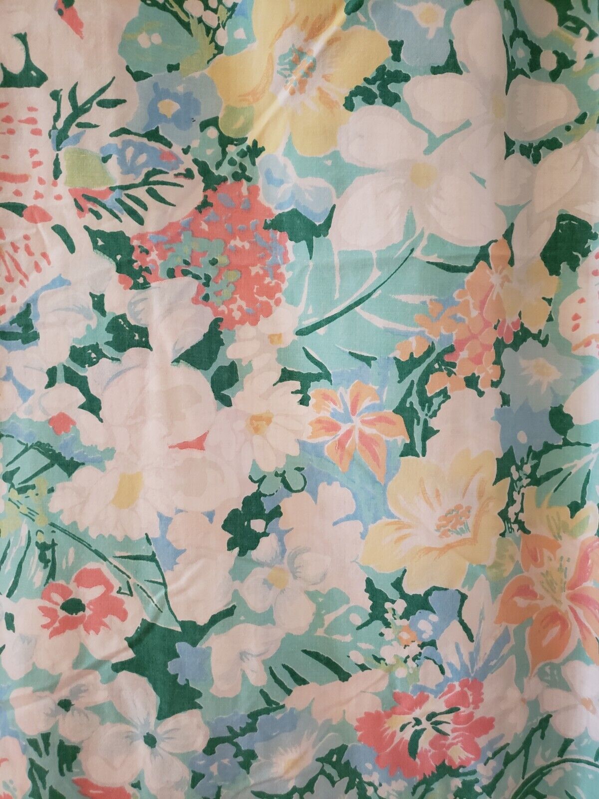 Vintage Mod Floral Flat Sheet Pink Green Blue Lily 70s Retro FULL? ~80x88