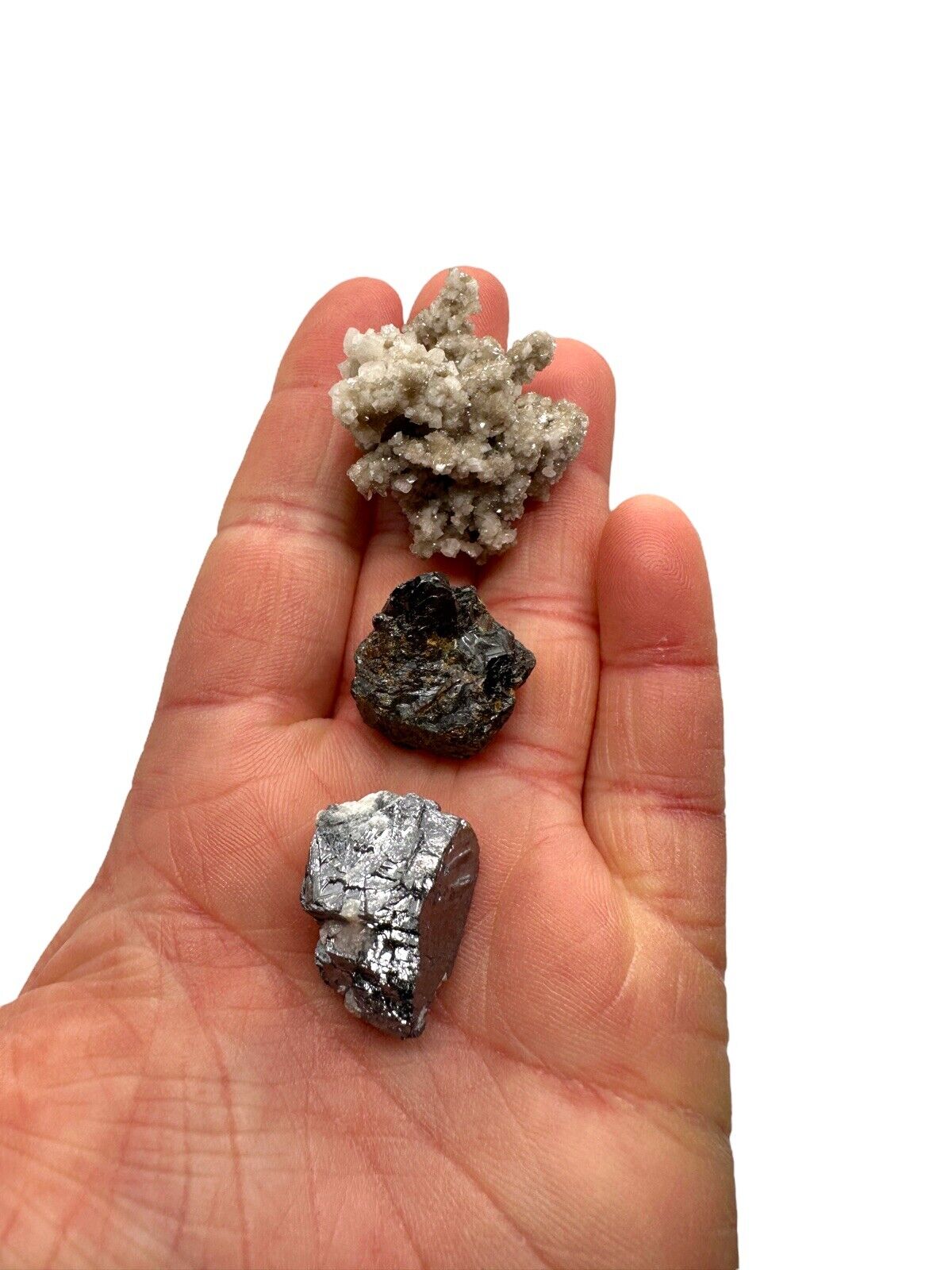 3 Piece Lot Of Elmwood Mine Minerals Galena Sphalerite & Dolomite Thumbnails