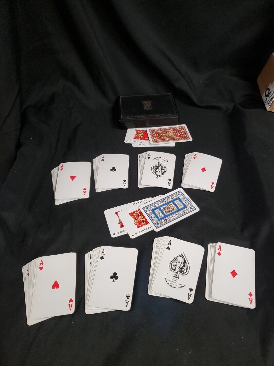 Kem Vintage 80\'s Large Print Playing Cards Blue & Red Harvest Deck Hard Case