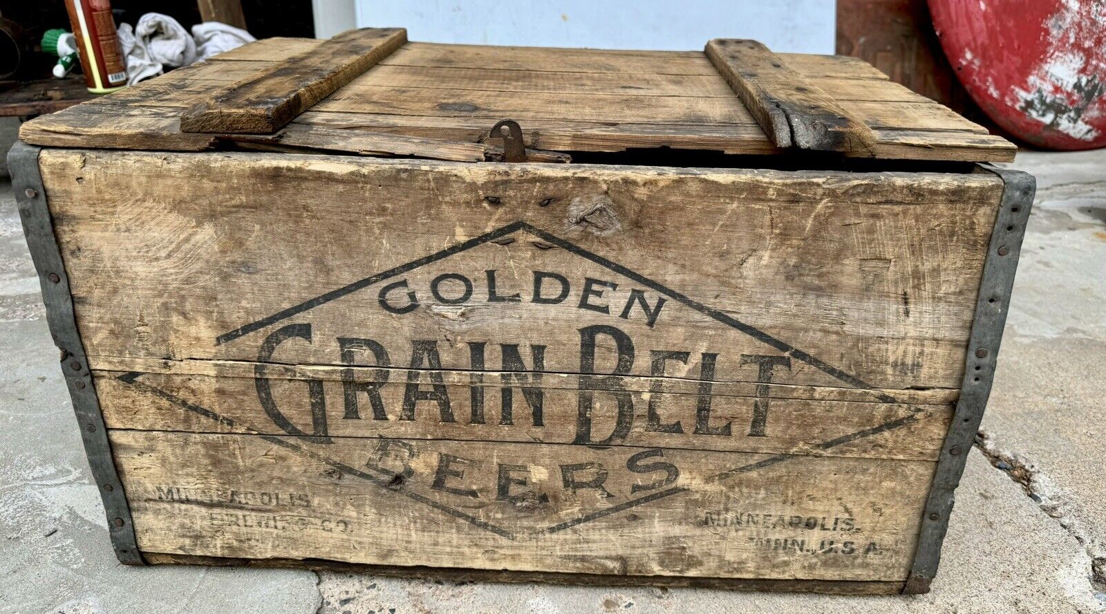 Vintage Golden Grain Belt Wooden Beer Crate Minneapolis Brewing Wood Box