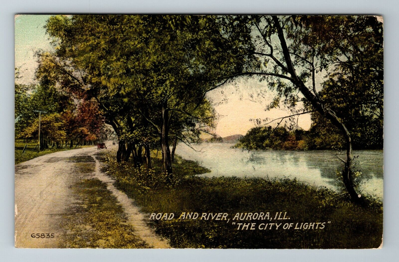 Aurora IL-Illinois, Scenic View Road And River, Vintage Postcard