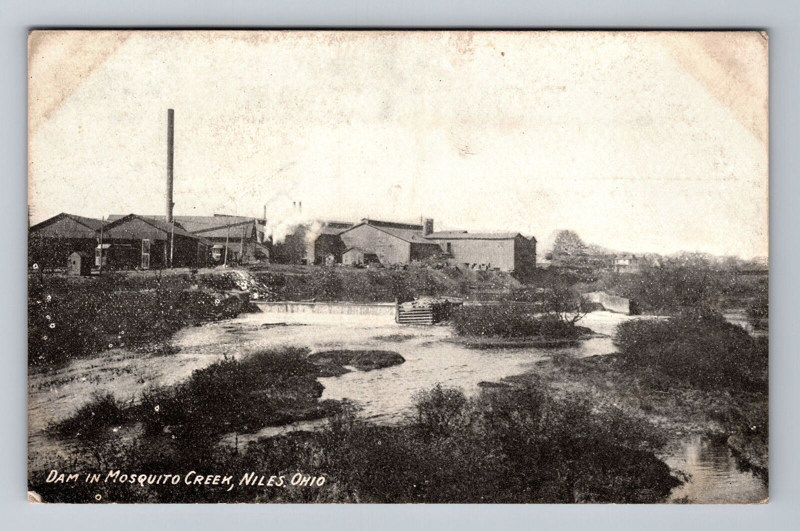 Niles OH-Ohio, Dam in Mosquito Creek, Antique Vintage Souvenir Postcard
