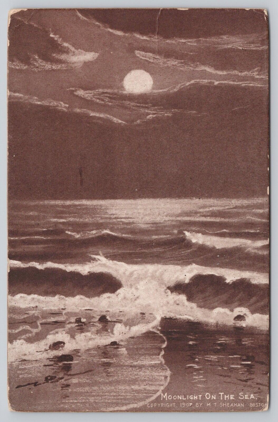Moonlight On The Sea Sheahan's Famous Picture Divided Back Postcard c1907