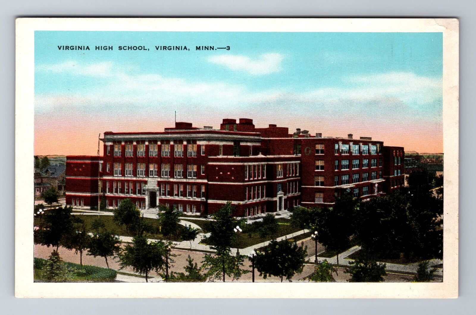 Virginia MN-Minnesota, Virginia High School, Antique, Vintage Souvenir Postcard