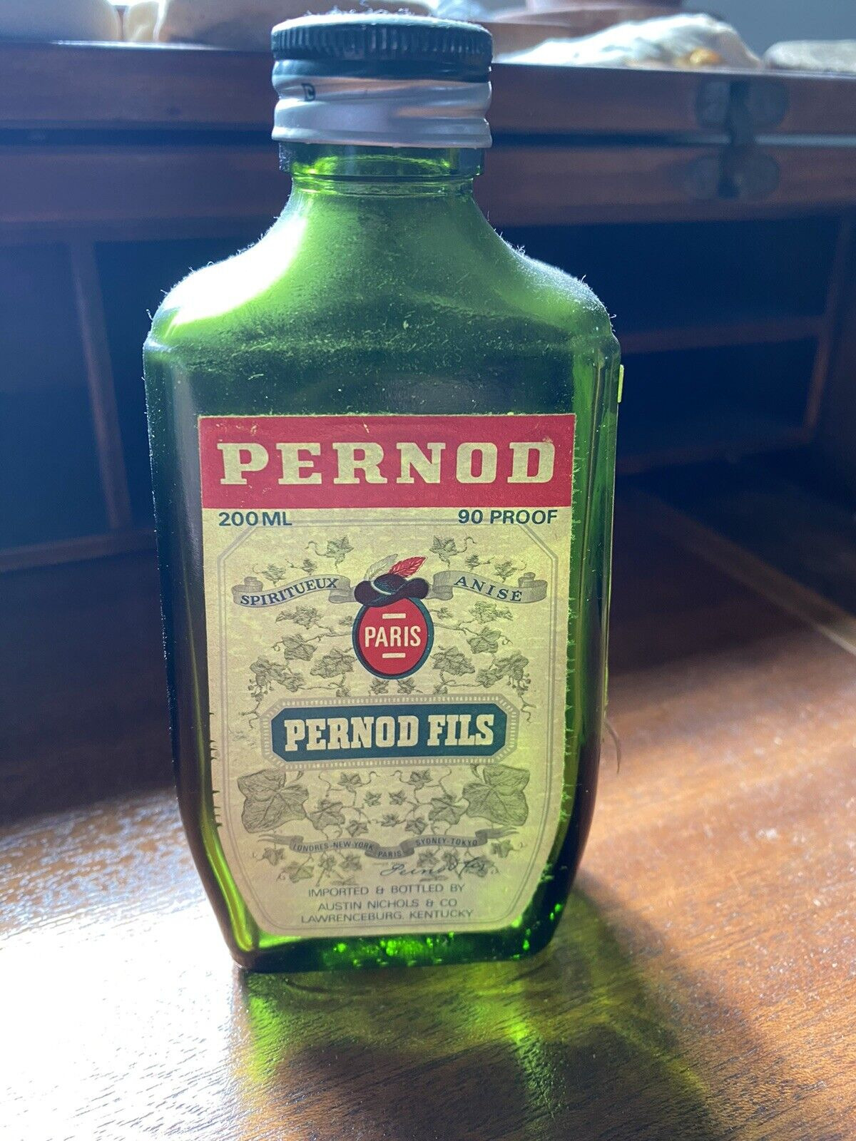 Pernod Fils Paris (empty) green bottle 200 ml 90 proof anise vintage graphics