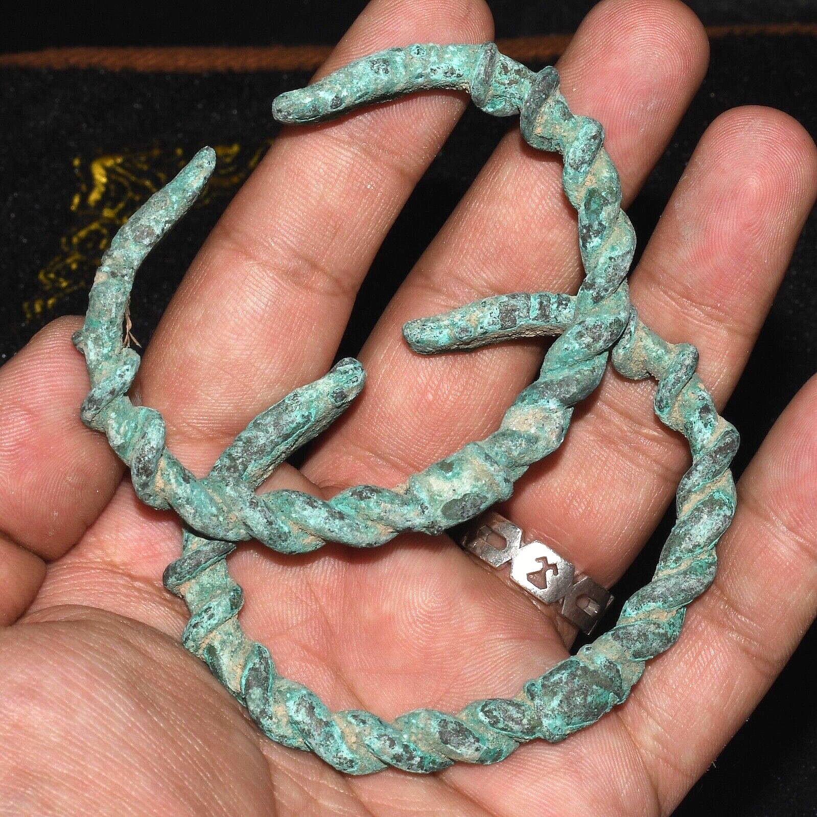 Pair of Genuine Ancient Roman Bronze Twisted Bracelets in Good Condition