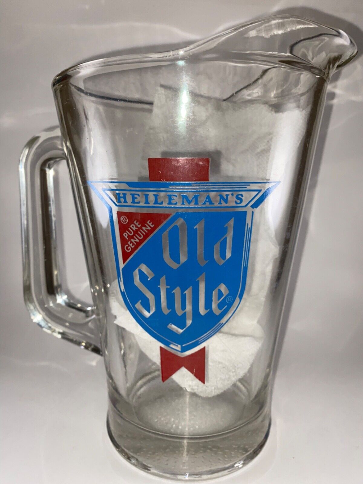 Vintage HEILEMAN\'S Old Style Beer Pitcher Heavy Duty Glass