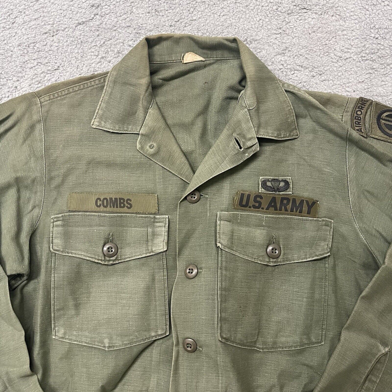Vintage US Army OG 107 Type 1 Sateen Button Up Shirt Jacket Sz Med Vietnam War