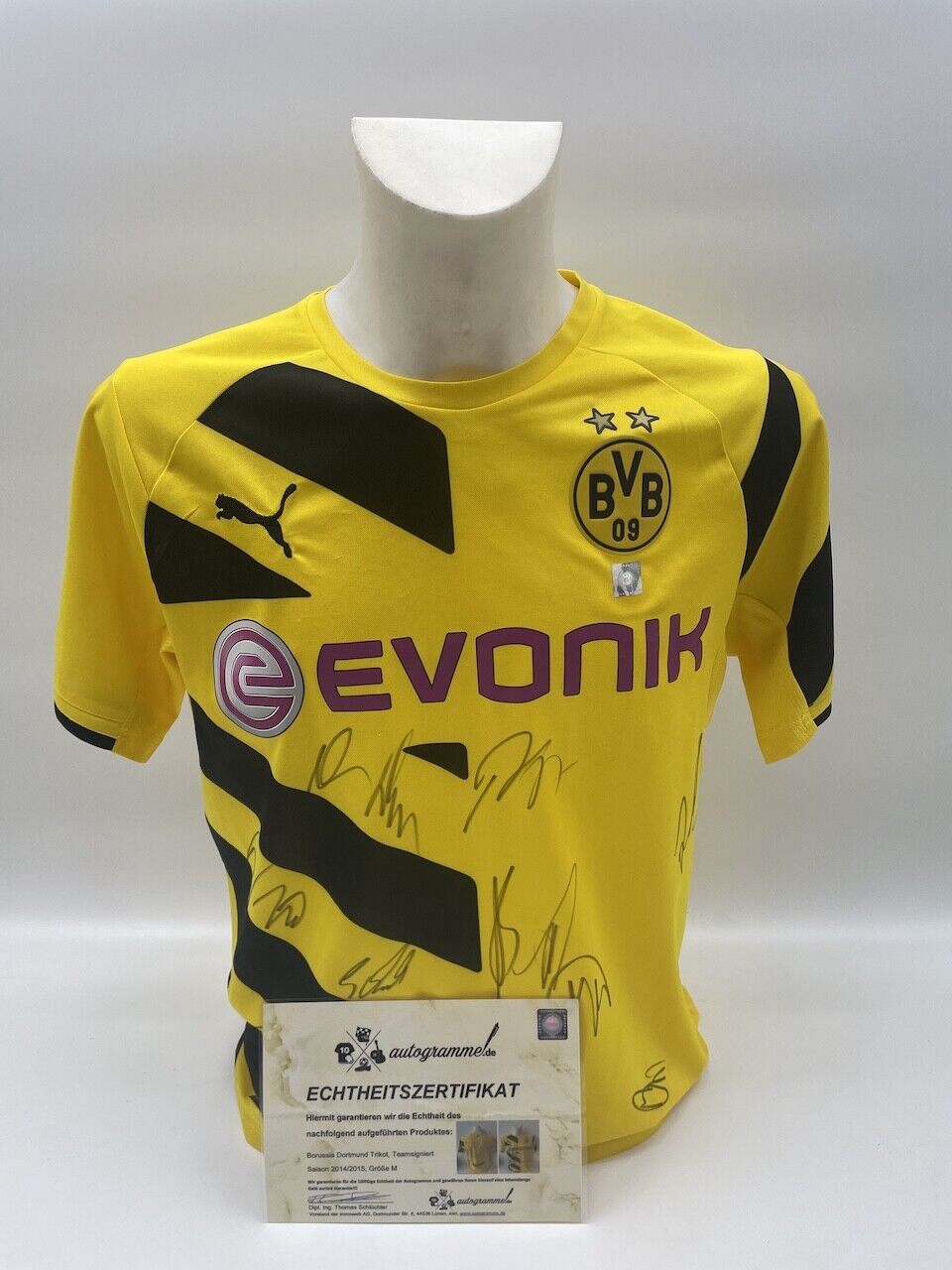Bvb Jersey 2014/2015 Teamsigniert Borussia Dortmund Bundesliga COA New Puma M