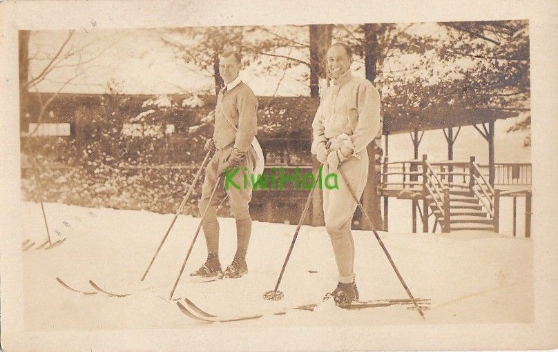 RPPC Postcard Men on Skis Skiing 1928
