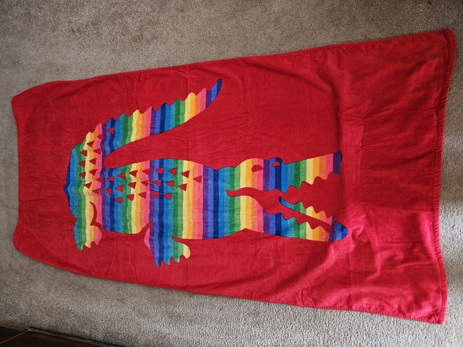 Authentic 100% Cotton Lacoste Pride Beach Towel Red W/Rainbow Logo NWOT 35