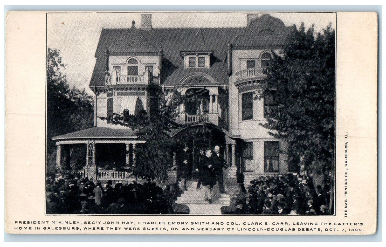 c1905s President M'Kinley Leaving Latter's Home Scene In Galesburg IL Postcard