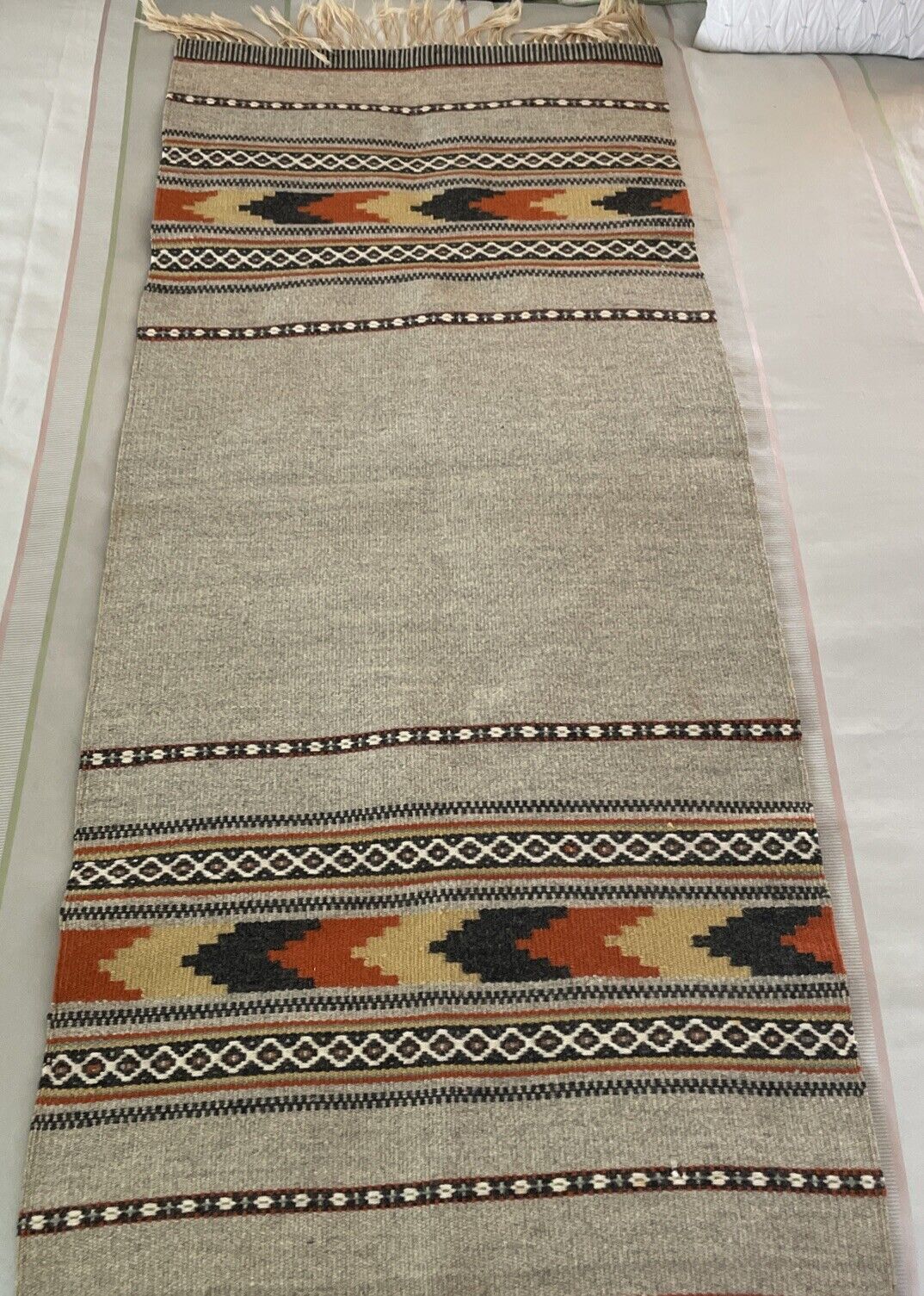 Wool Tapestry Rug Runner Hand Woven  52” x 22” Southwest Boho EUC