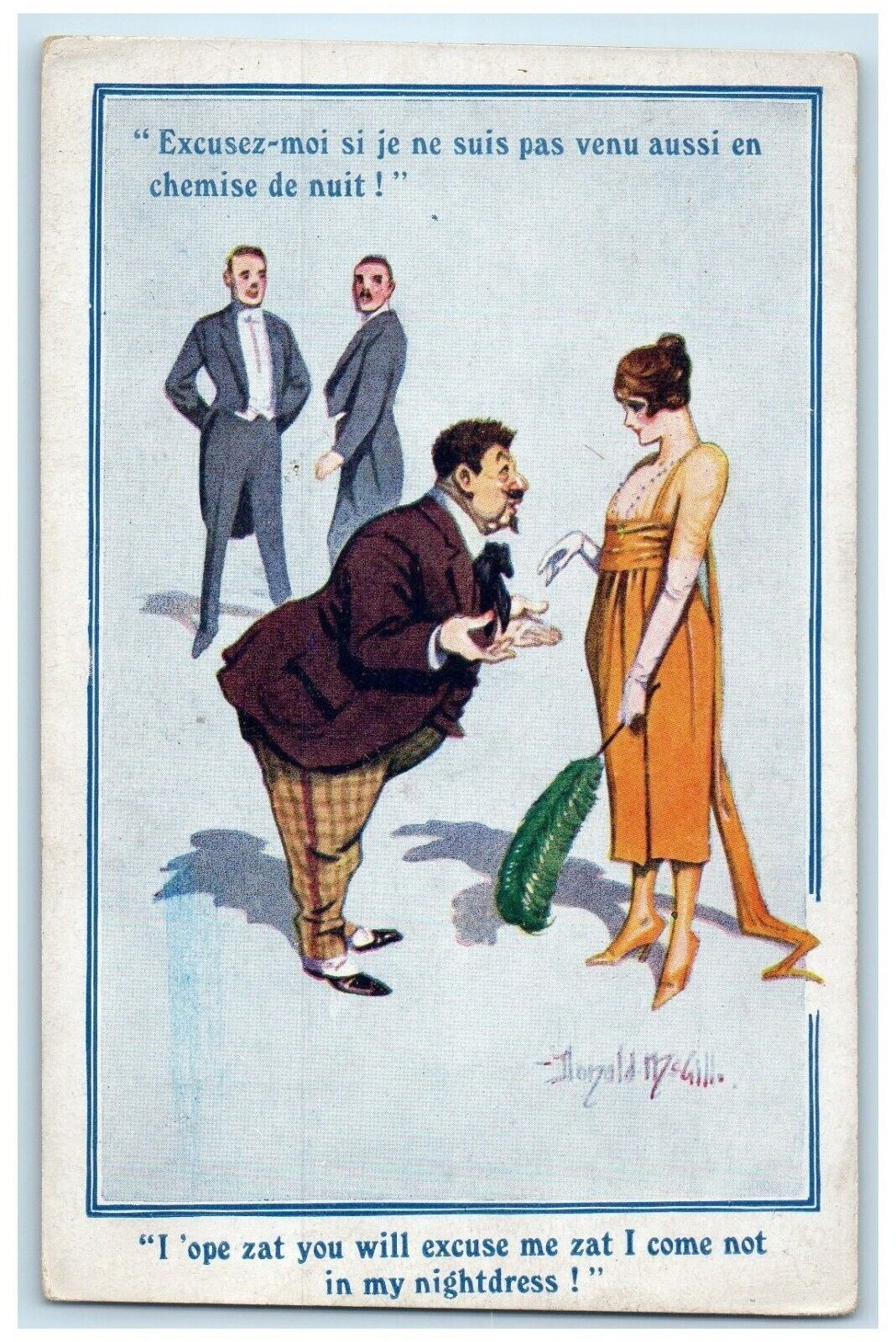 c1910's Pretty Woman I Come Not In My Nightdress Donald McGill Antique Postcard