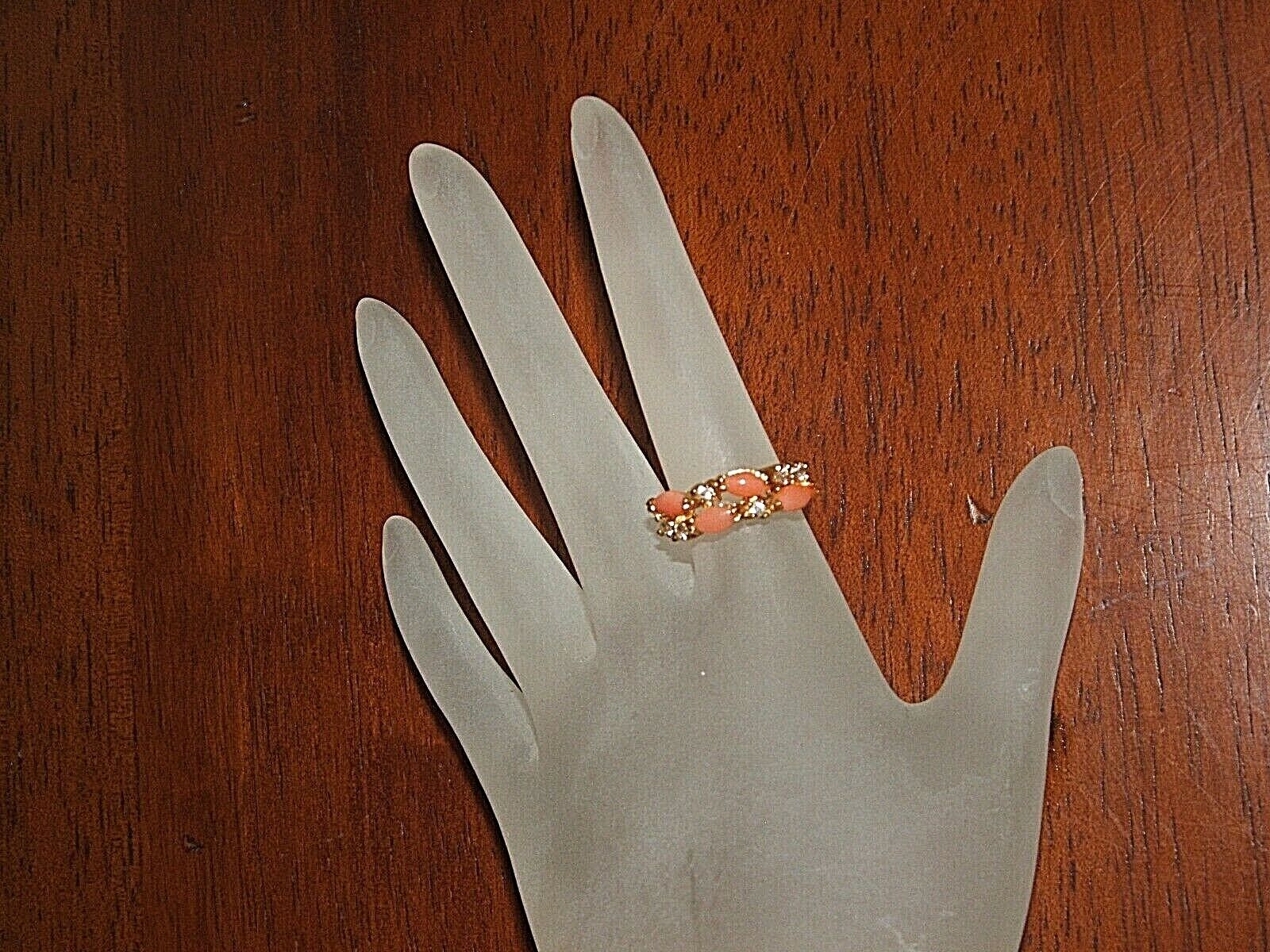 NEW GENUINE CORAL  RING LAYERED GOLD OVER METAL SZ 5.5