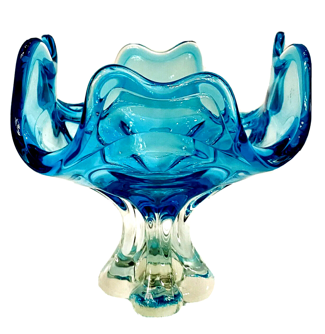 Vintage MCM Chalet Lorraine EDAG Canadian Blue and Clear Art Glass Centerpiece