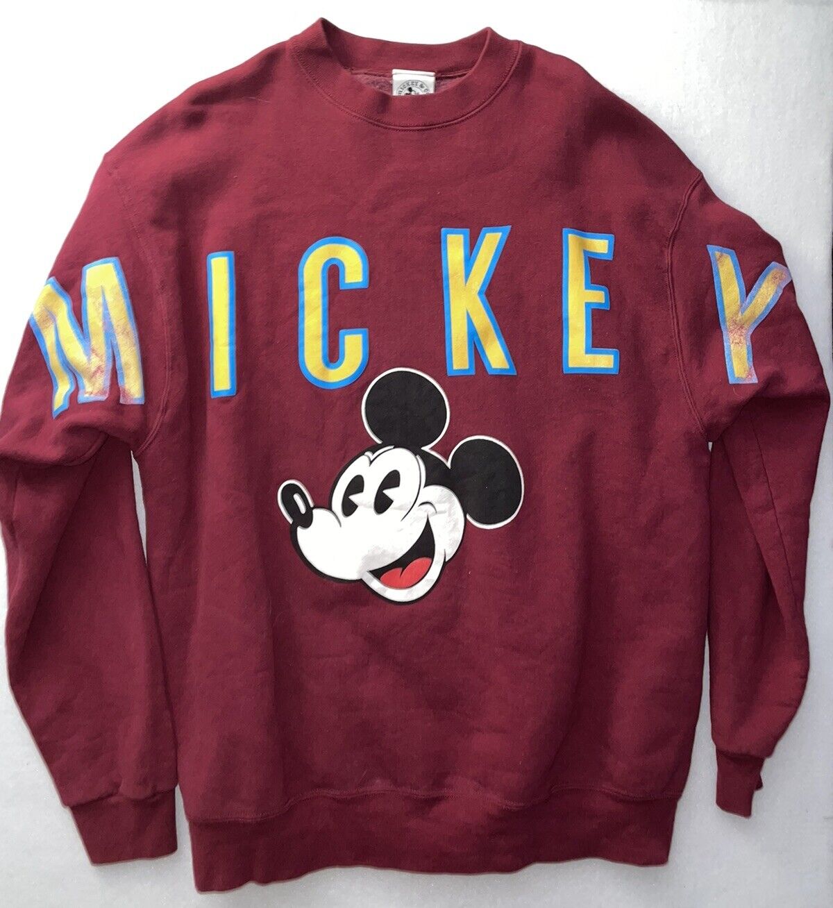 Vintage Mickey And Co. Sweatshirt Mens XL Wine Spellout Mickey Mouse 90s RARE