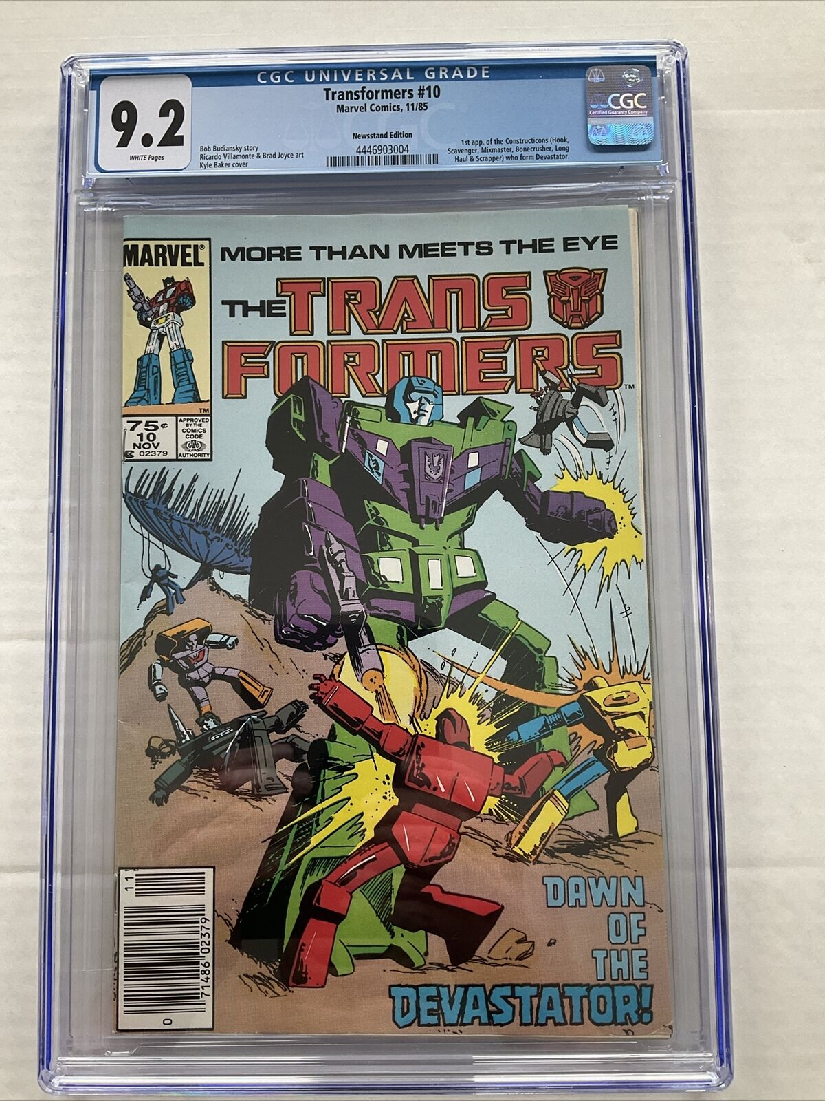 The Transformers #10  CGC 9.2 Newsstand Edition 1st Appearance Of Devastator