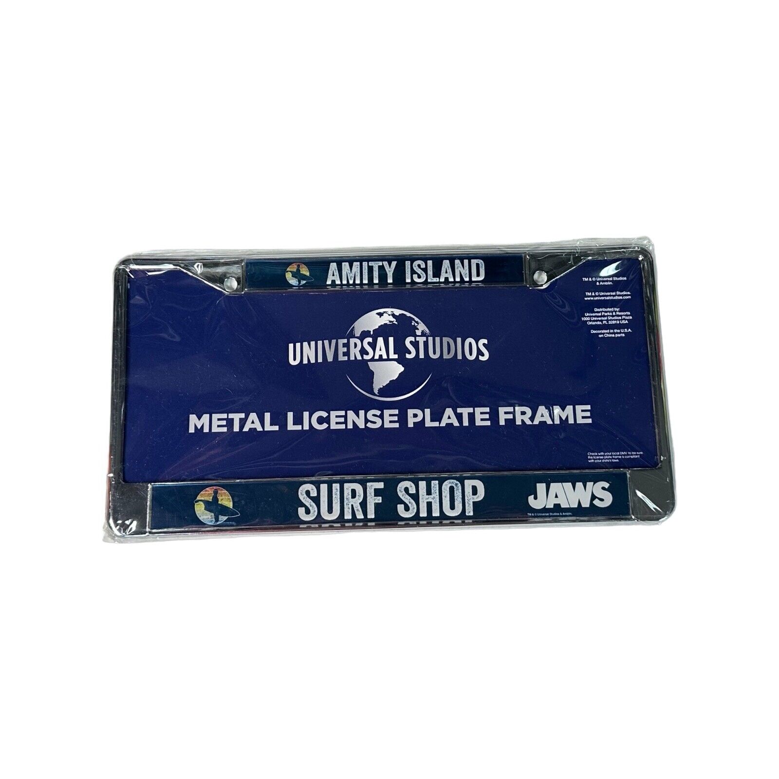2022 Universal Studios Jaws Amity Island Surf Shop License Plate Frame