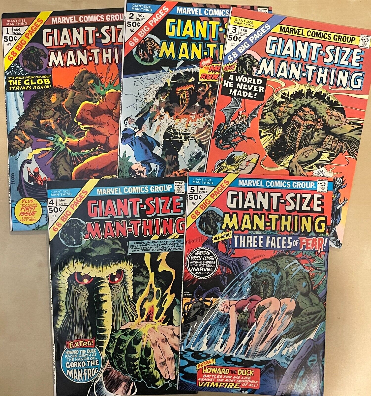 GIANT SIZE MAN-THING #1 2 3 4 5 (1974) HIGHER GRADE LOT OF 5 MARVEL COMICS