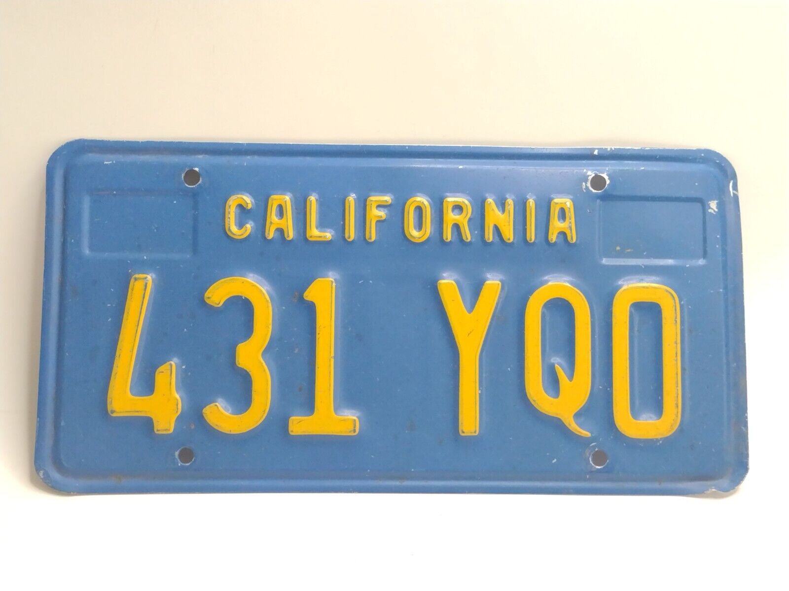 Vintage 1970s California License Plate Blue & Yellow 431 YQO