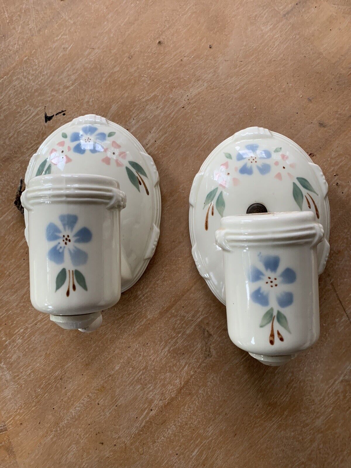 Porcelier Porcelain Art Nouveau Floral Flush Mount Light Fixture Sconce (Pair)