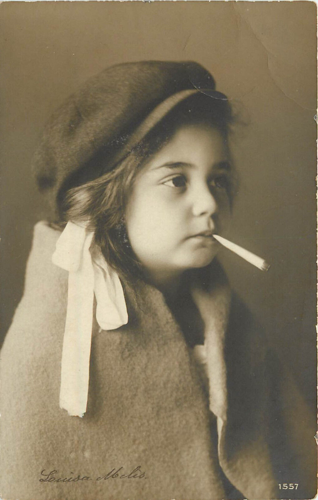 RPPC Postcard Little European Kid With Cigarette Smoking Louisa