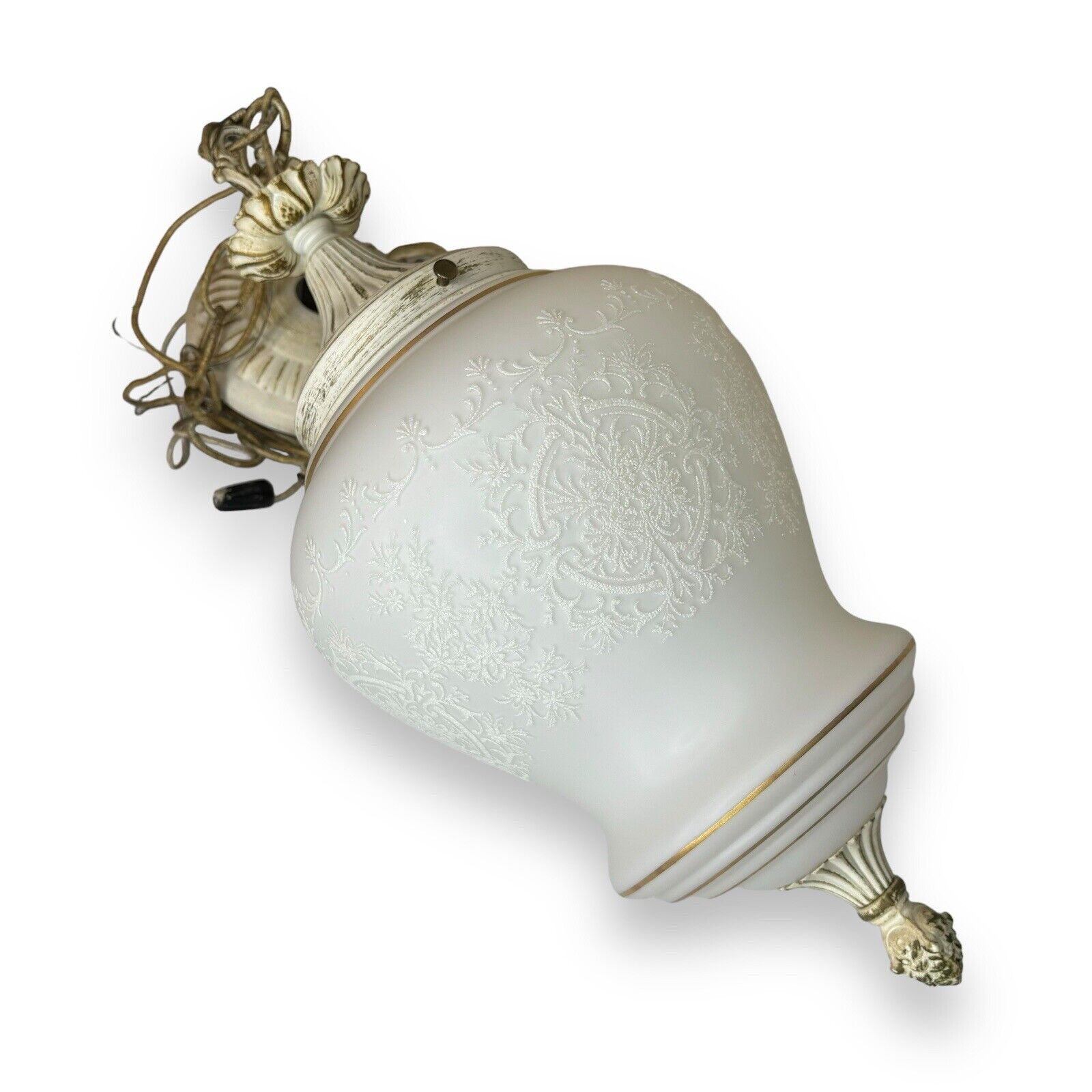 CVV Viannde France Ceiling Drop Pendant Light Swag MCM Milk Glass Vintage Lamp
