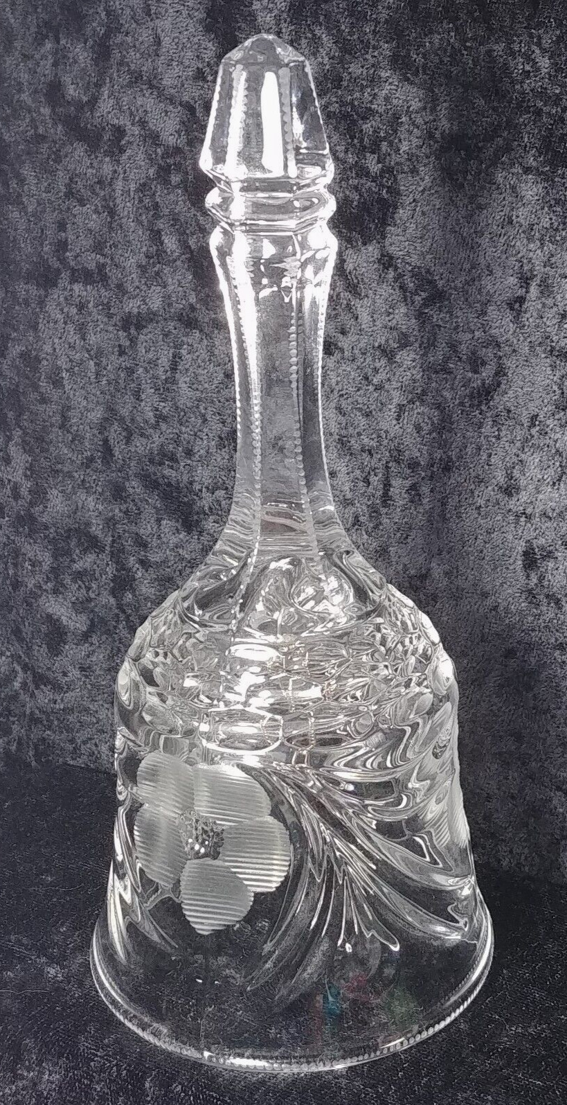 Vintage Floral Etched Crystal Hand Bell, Clear Cut Glass, 7