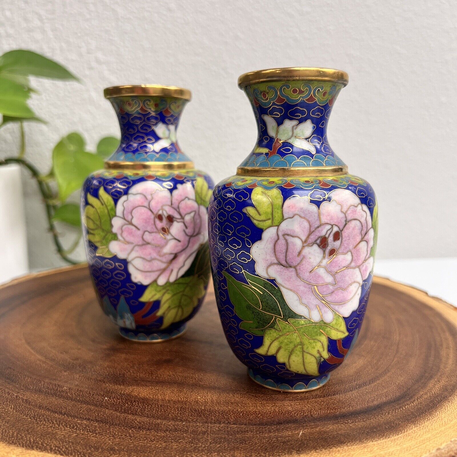 Vintage Asian Colorful Cloisonné Enamel Brass Floral Vase 5