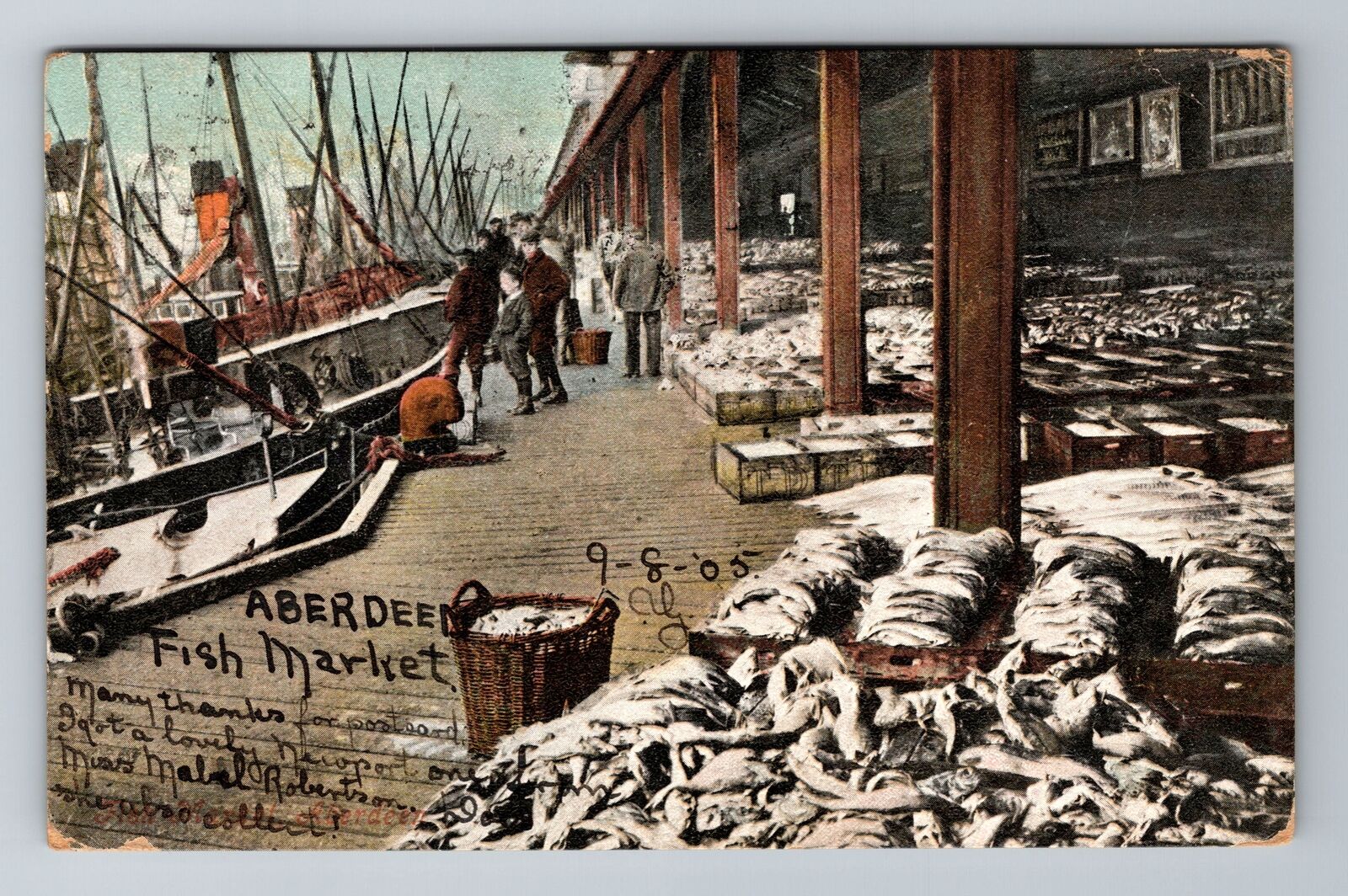 Aberdeen Scotland, Fish Market, Antique, Vintage c1905 Postcard