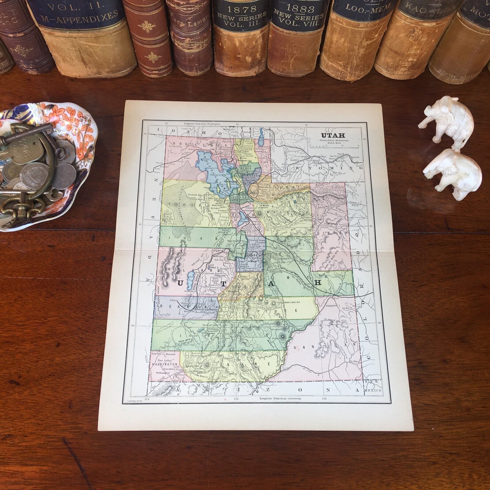 Original 1885 Antique Map UTAH West Valley Salt Lake City Jordan Orem Provo Lehi