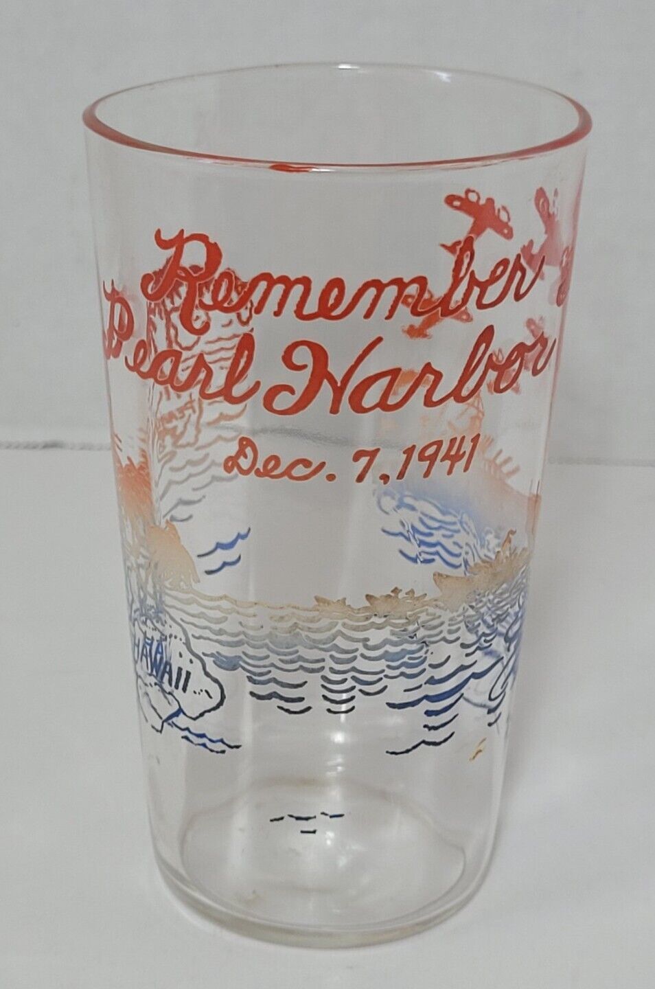 Vintage 1941 Pearl Harbor Remembrance Drinking Glass Hawaii Collectible