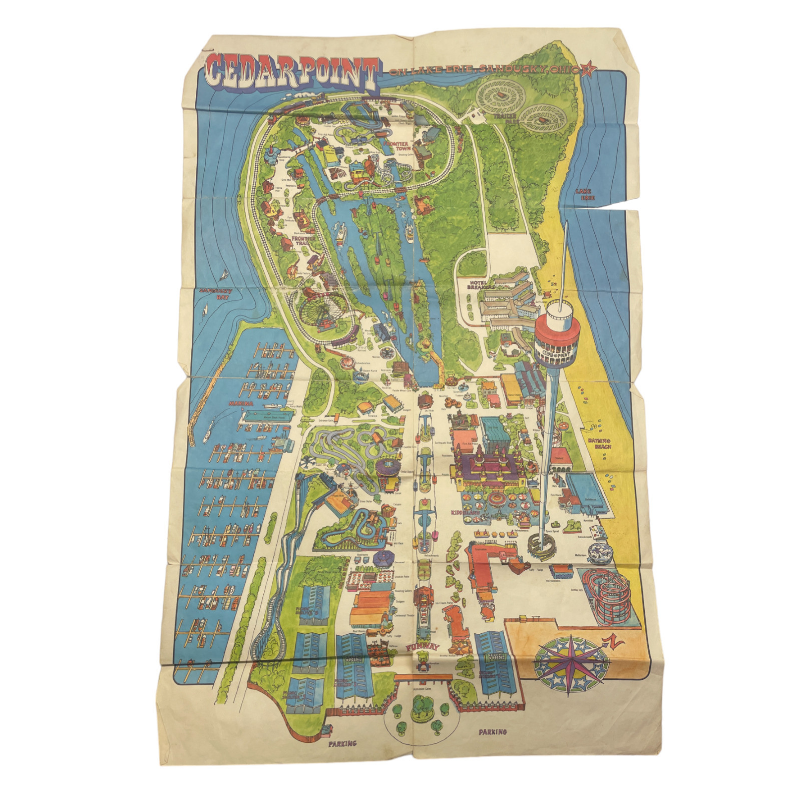 Vtg Rare 1972 Cedar Point Souvenir Map Fair / Poor Condition
