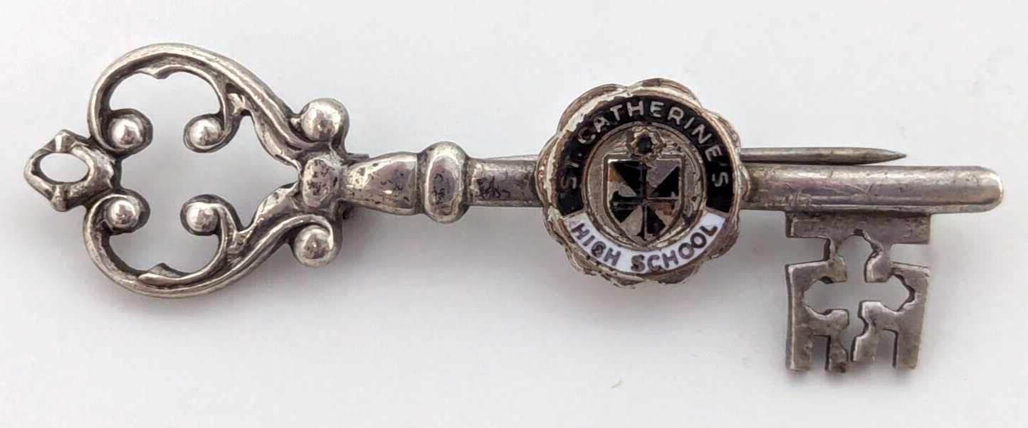 VTG Kinney St Catherine's High School Sterling Silver Enamel Key Pin Brooch F24