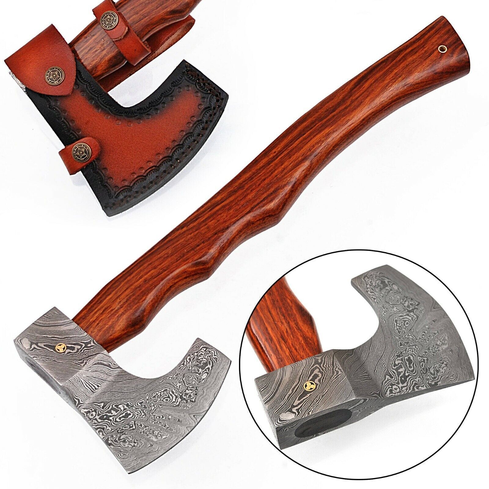 Descendant of the Gods Damascus Steel Functional Bearded Outdoor Camping Axe