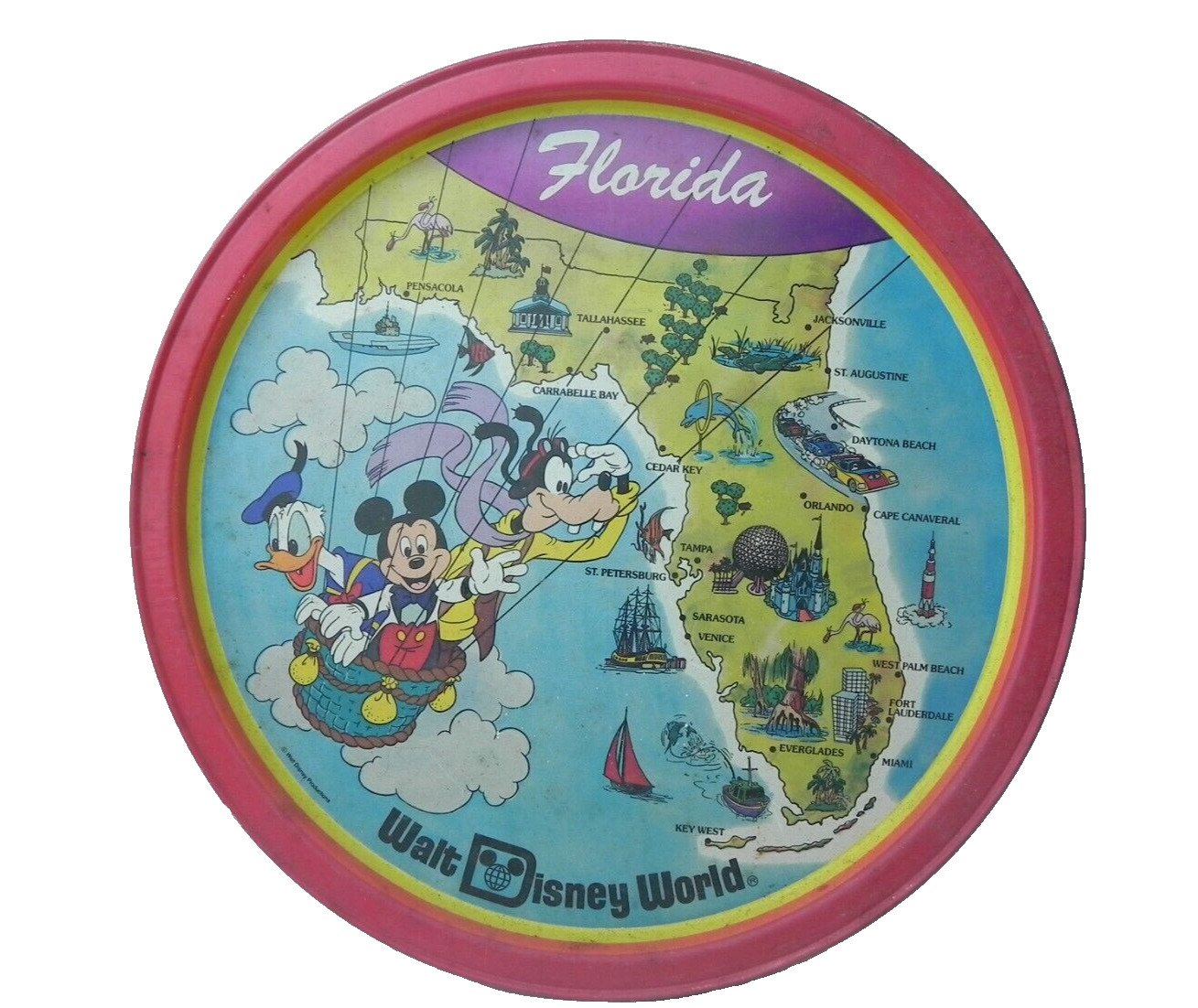 Vintage Walt Disney World Florida Tin Metal Plate Tray Map Collectible Souvenir