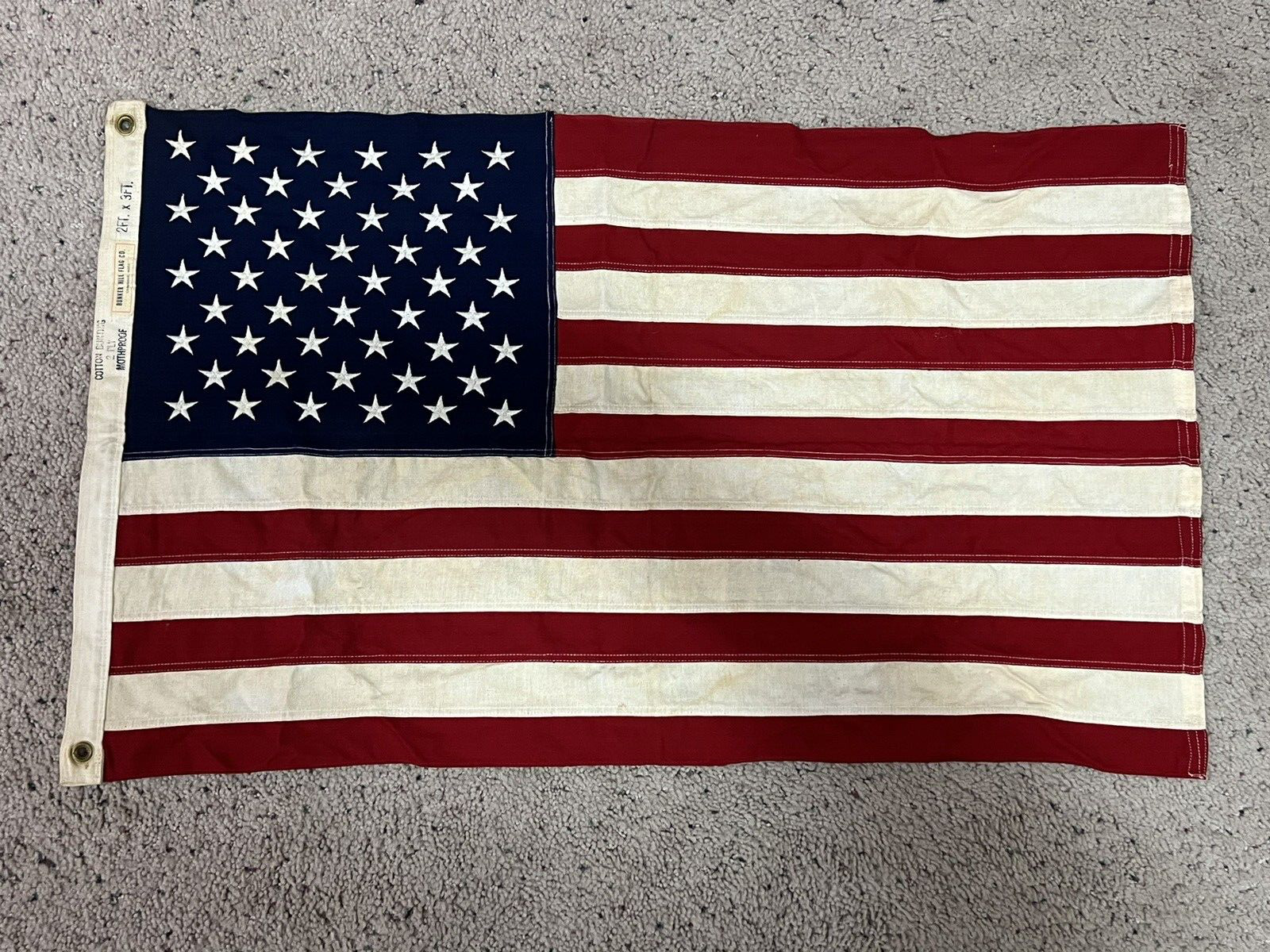 Vintage Bunker Hill Flag Co. 2\' x 3\' Cotton Stitched 50 Star American USA Flag