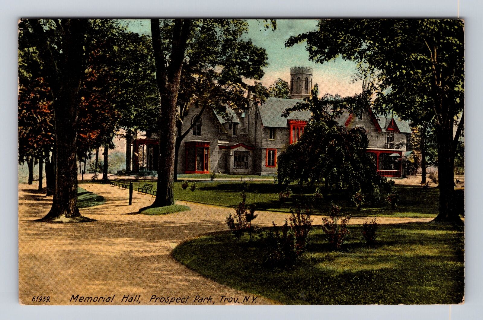 Troy NY-New York, Memorial Hall, Prospect Park, Antique, Vintage c1913 Postcard