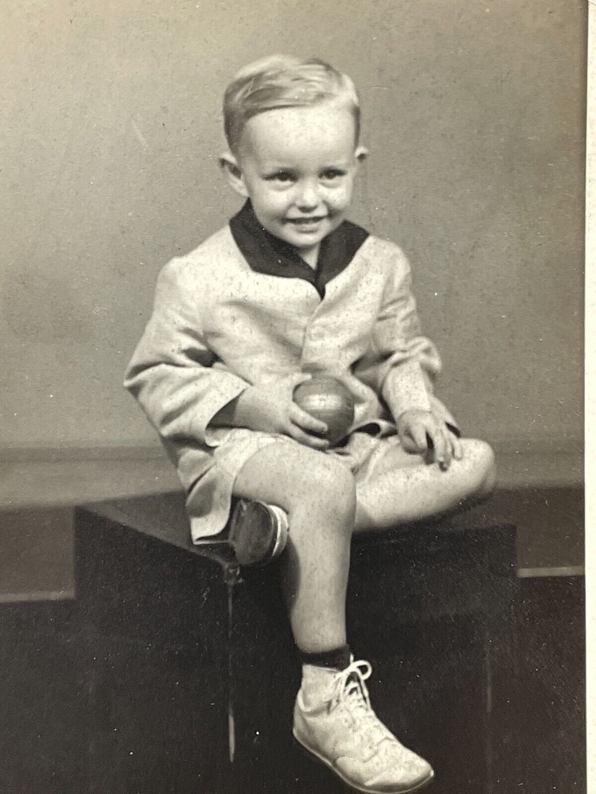 AZA Photograph 1942 RPPC Boy Holding Ball Photo
