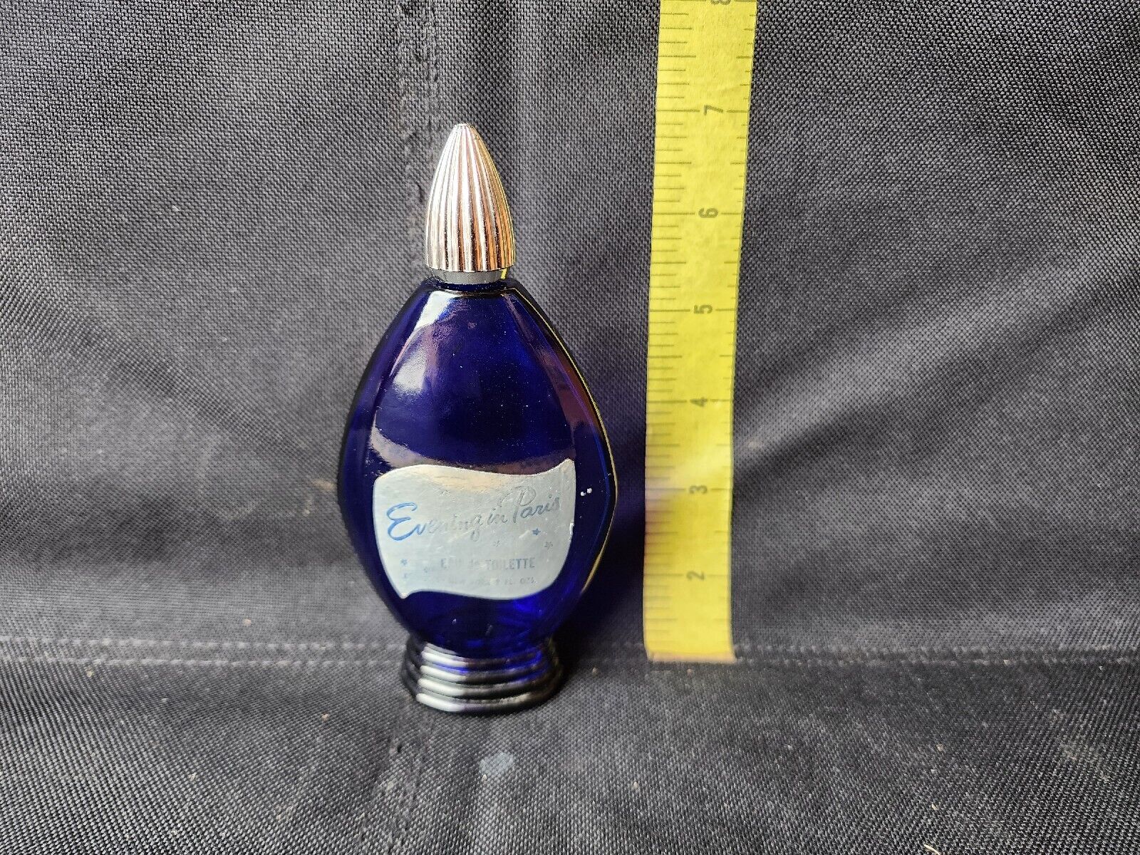 Vintage Evening In Paris Cobalt Blue Perfume Bottle With Cap Empty OG Label 